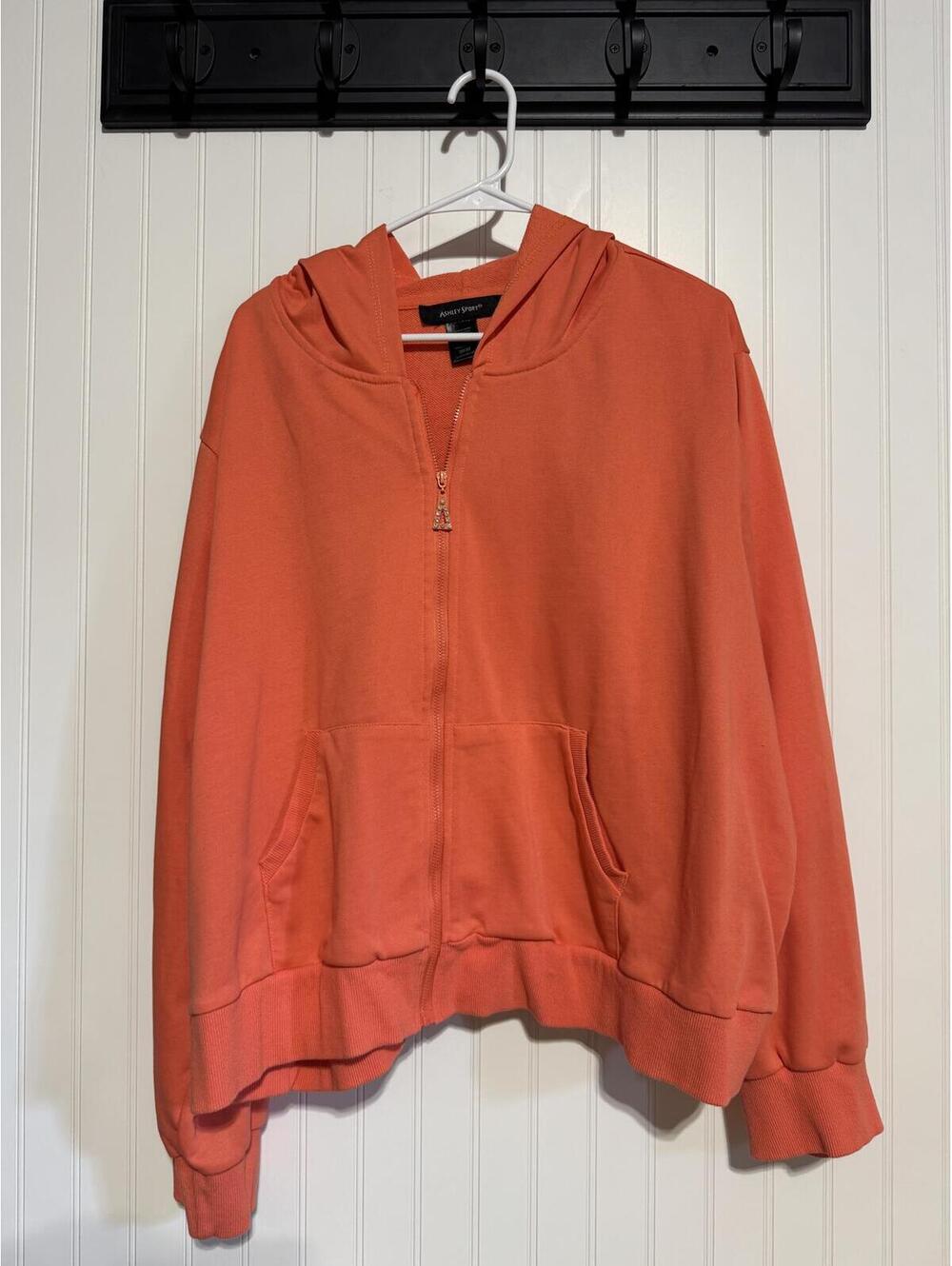 Ashley Sport Orange French Terry Zip Up Hoodie Plus Size 30/32 Rhinestone A